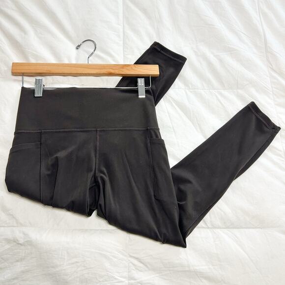 Athleta Salutation Stash High Rise 7/8 Leggings Brown Truffle EUC Size S Petite - Picture 2 of 9